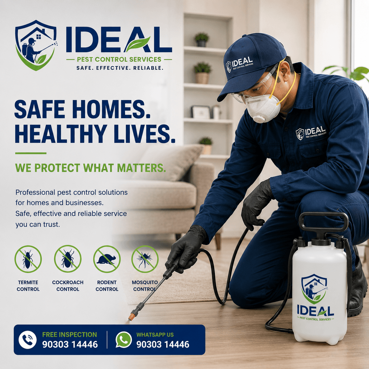 Professional pest control technician spraying a residential property